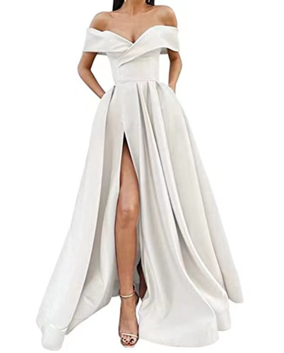 One shoulder strapless waist solid color dress