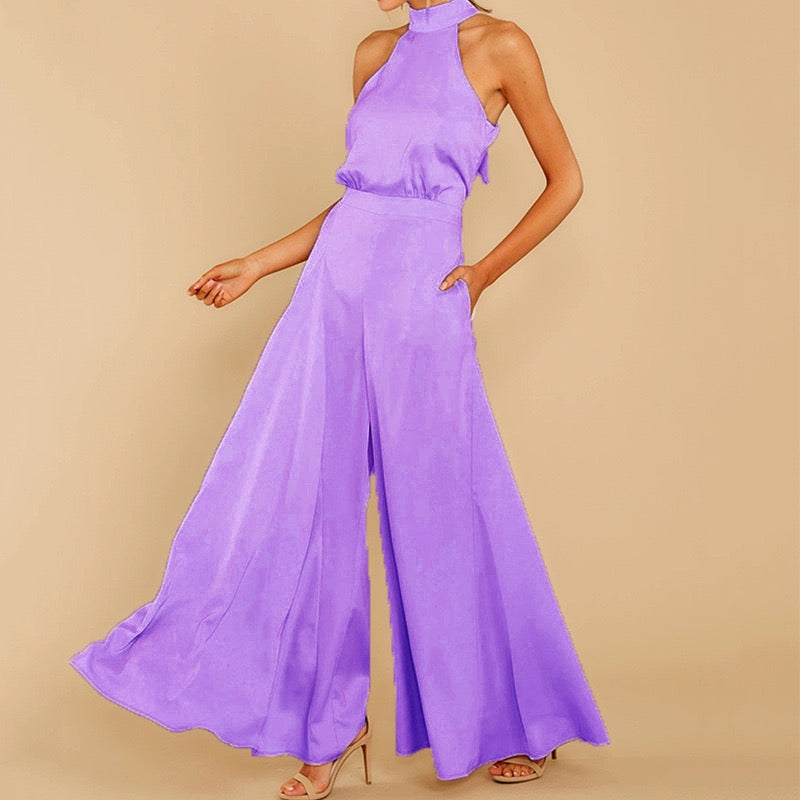 Loose Halter Neck Sleeveless Vest Wide Leg Pants Jumpsuit