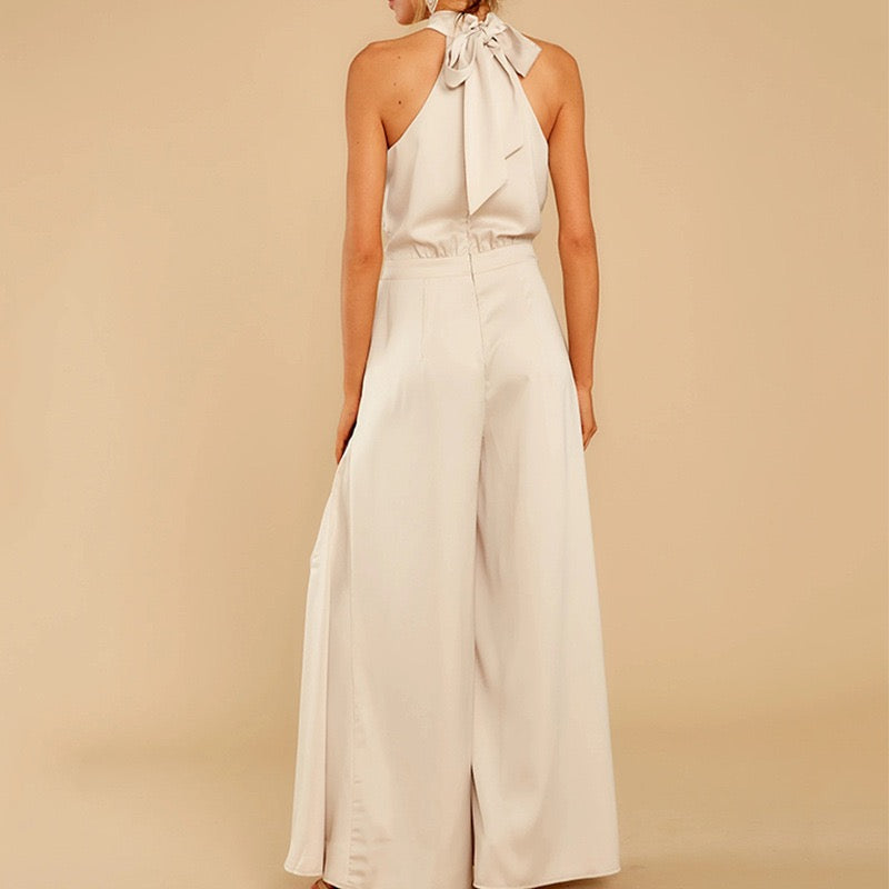 Loose Halter Neck Sleeveless Vest Wide Leg Pants Jumpsuit