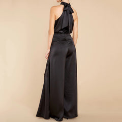 Loose Halter Neck Sleeveless Vest Wide Leg Pants Jumpsuit