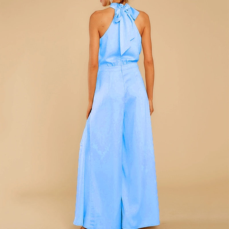 Loose Halter Neck Sleeveless Vest Wide Leg Pants Jumpsuit