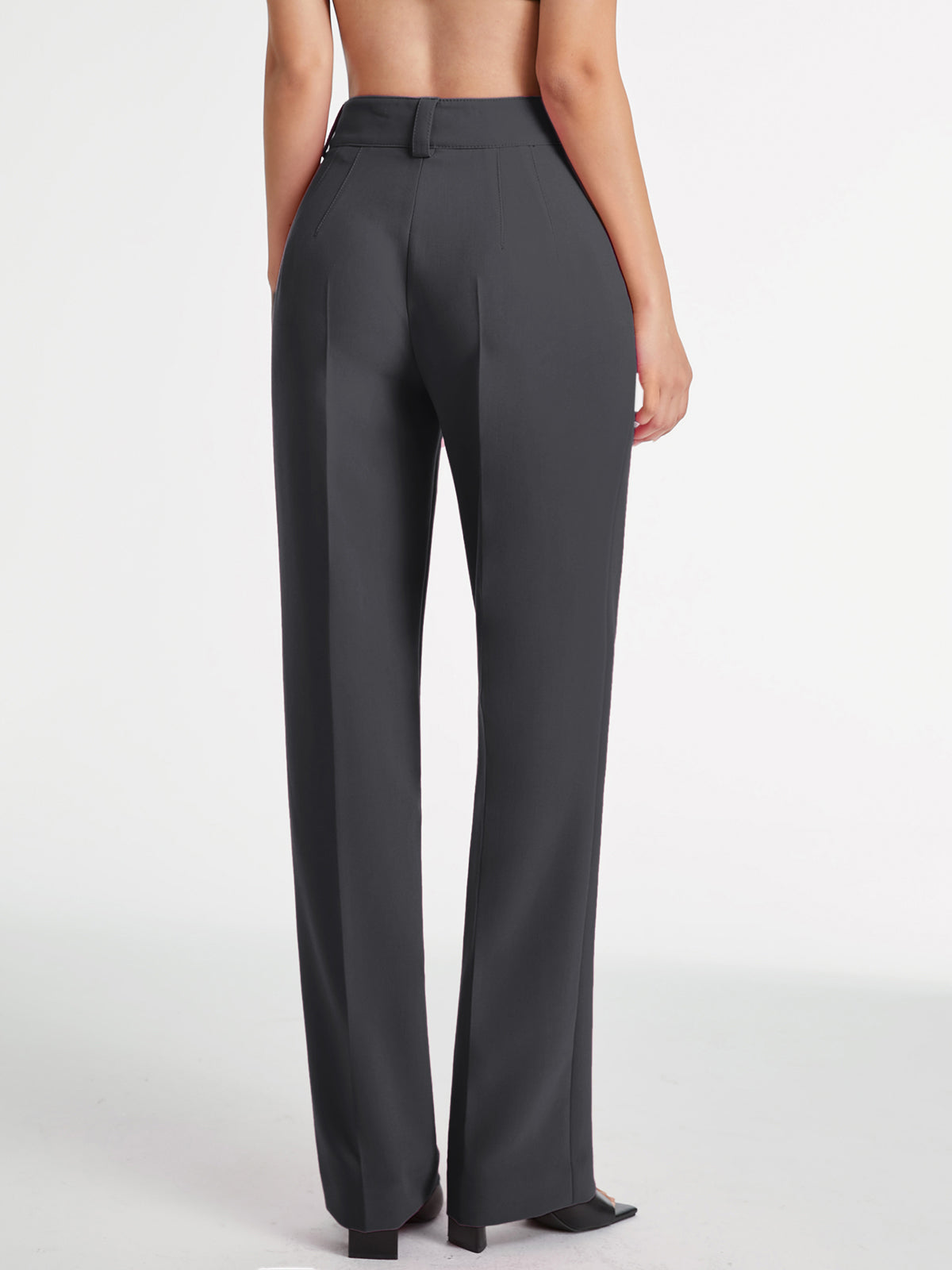 High Waisted Pleat Front Solid Colored Straight Leg Trousers