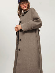 Brushed Belted Long Overcoat