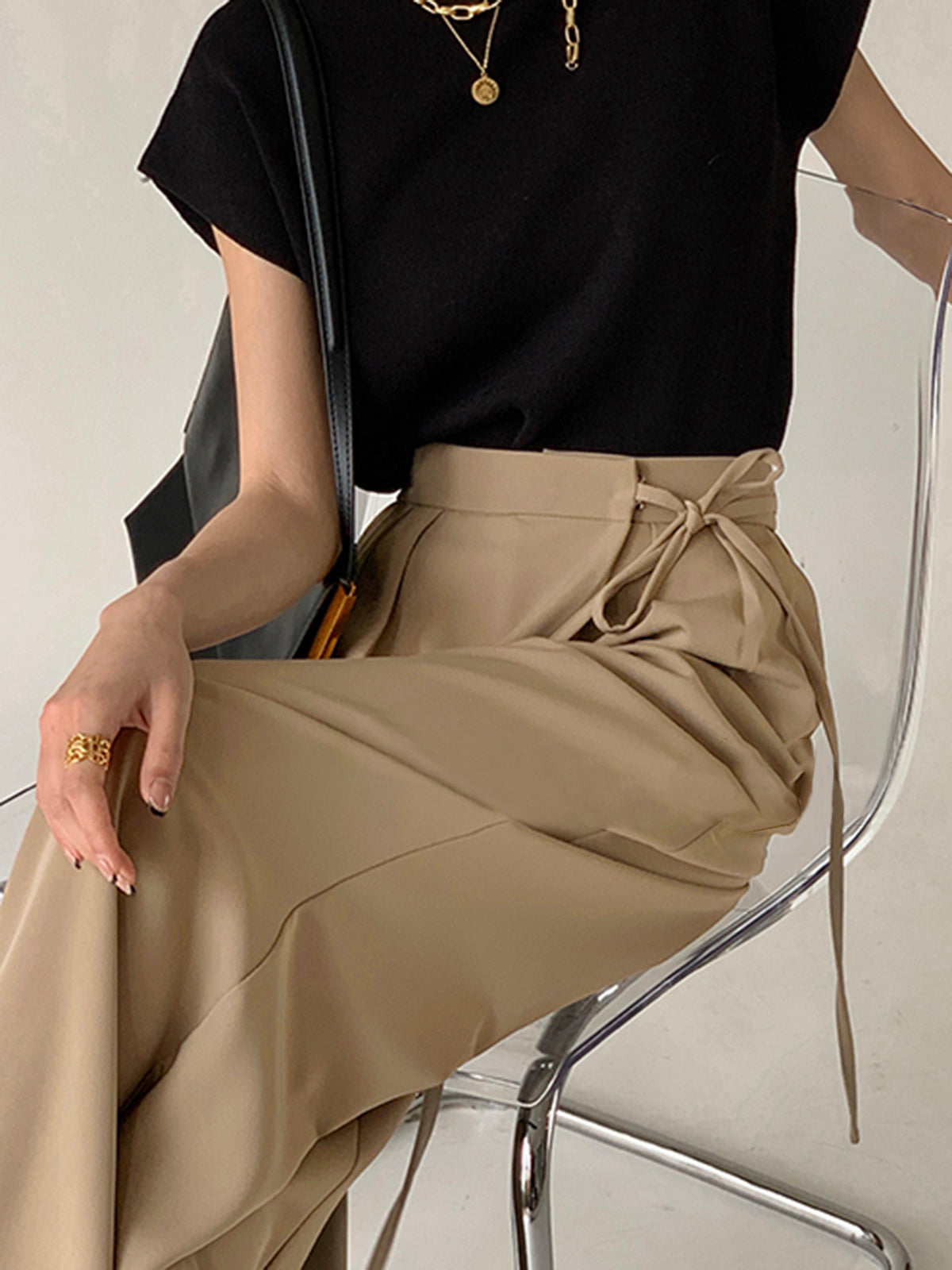 Tie Waist Flowy Wide Leg Dress Pants