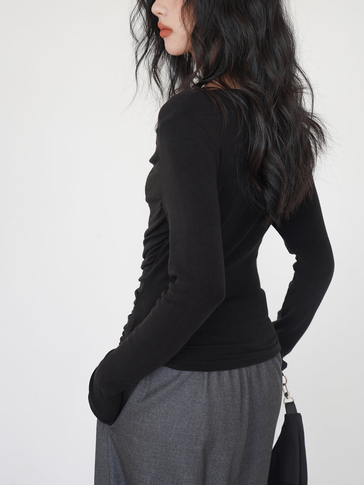 Draped Long Sleeve Slinky Shirt