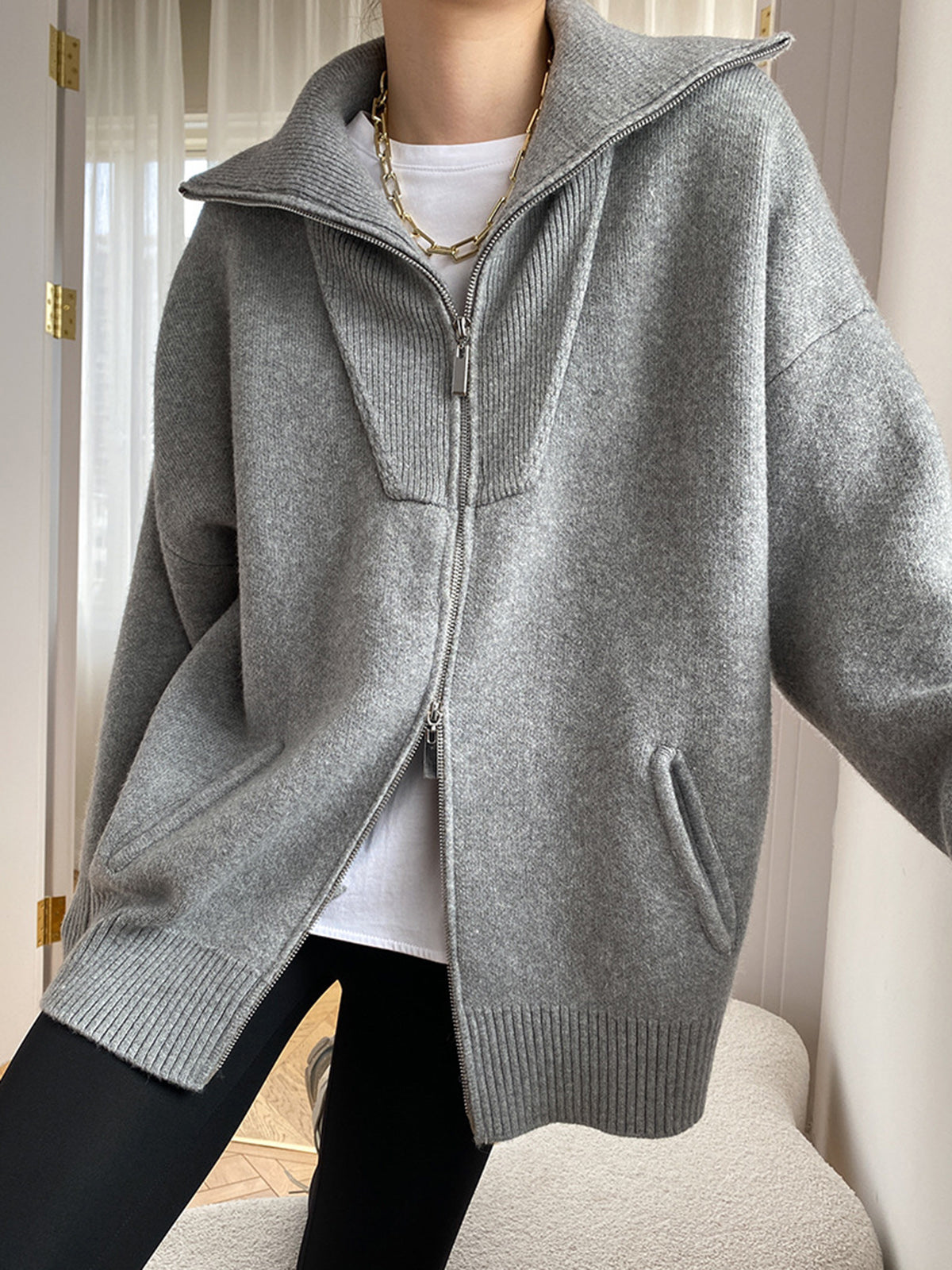 Oversized Open Collar Cardigan