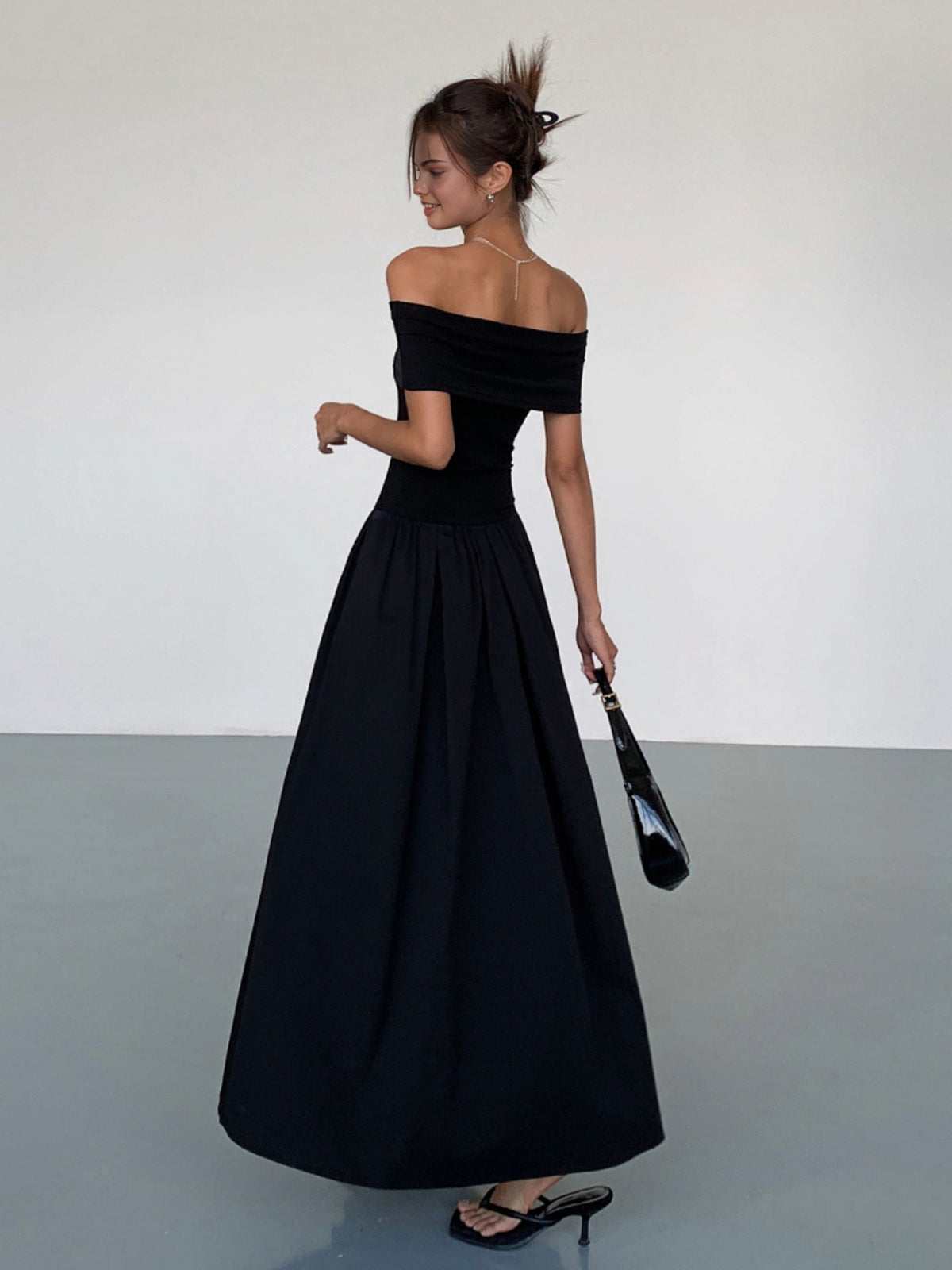 Frenchy Solid Off-Shoulder Long Dress