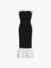 Ruffle Hem Patchwork Midi Dress