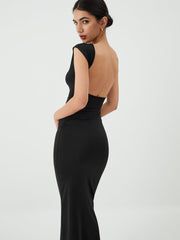 Solid Backless Midi Dress