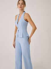 Cotton & Linen Vest With Straight Leg Pants Set