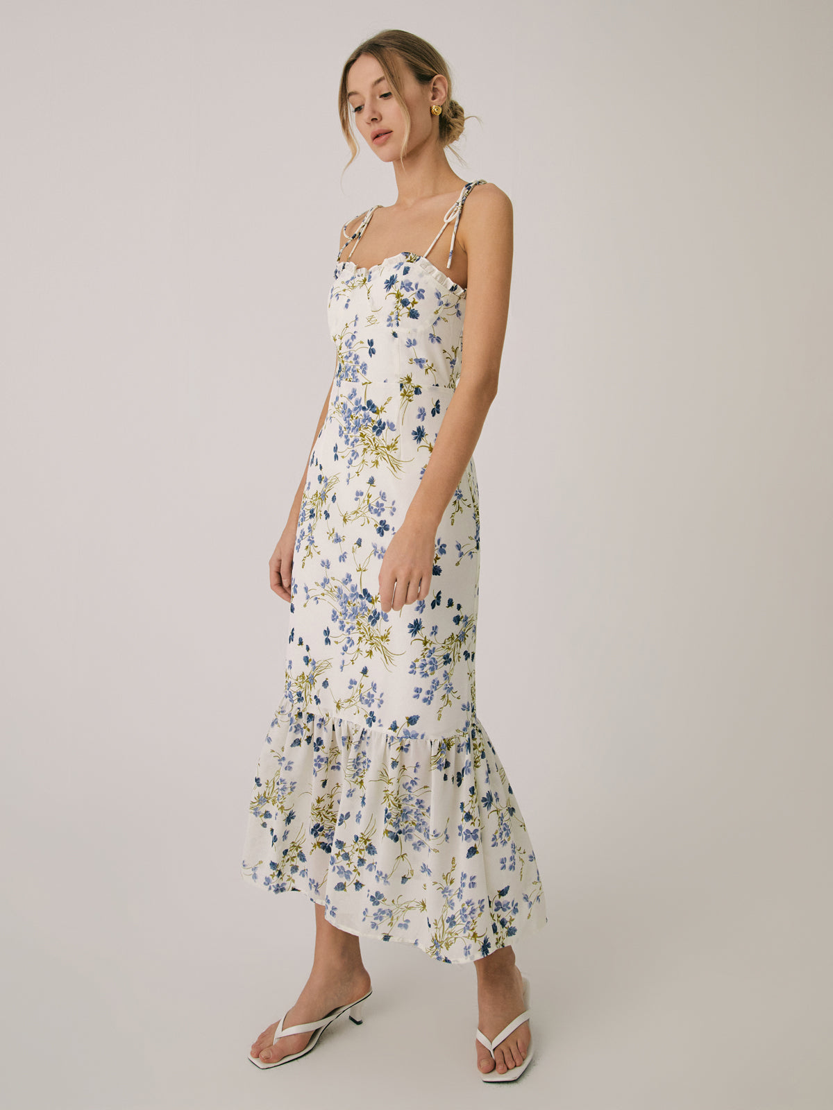 Ruffle Floral Print Cami Long Dress