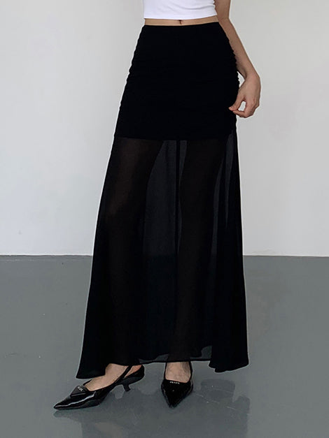 Solid Two Layer Maxi Skirt