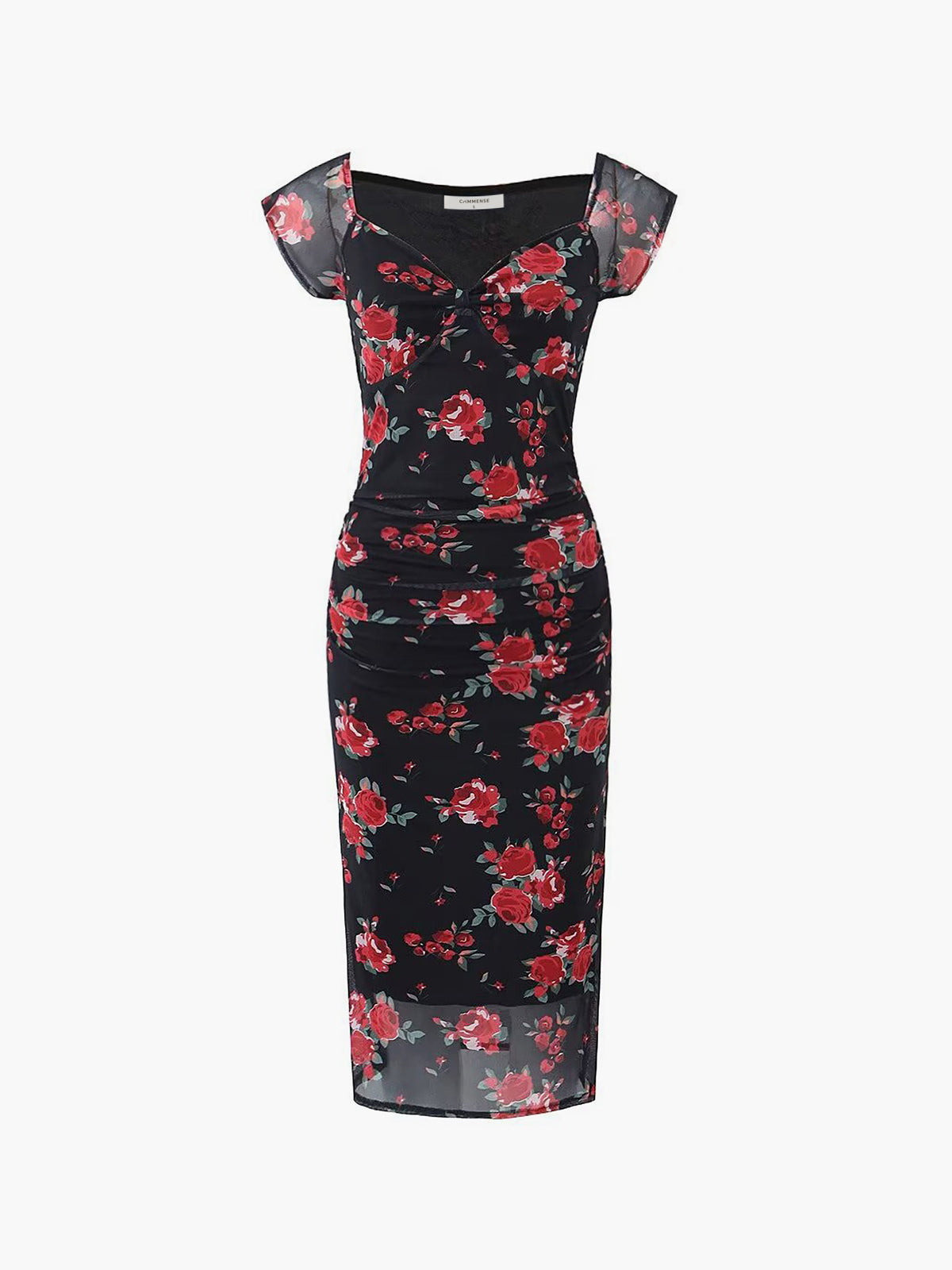 Floral Print Ruched Side Midi Dress