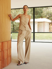 Cotton & Linen Styling Asymmetric Pockets Pants Set