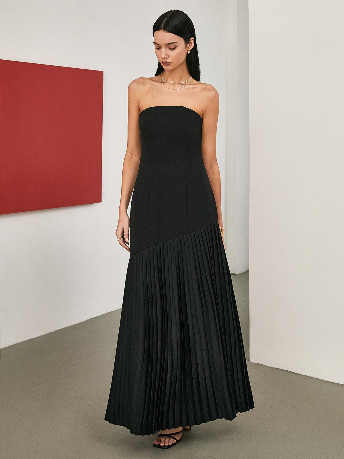 Solid Pleated Tube Long Dress