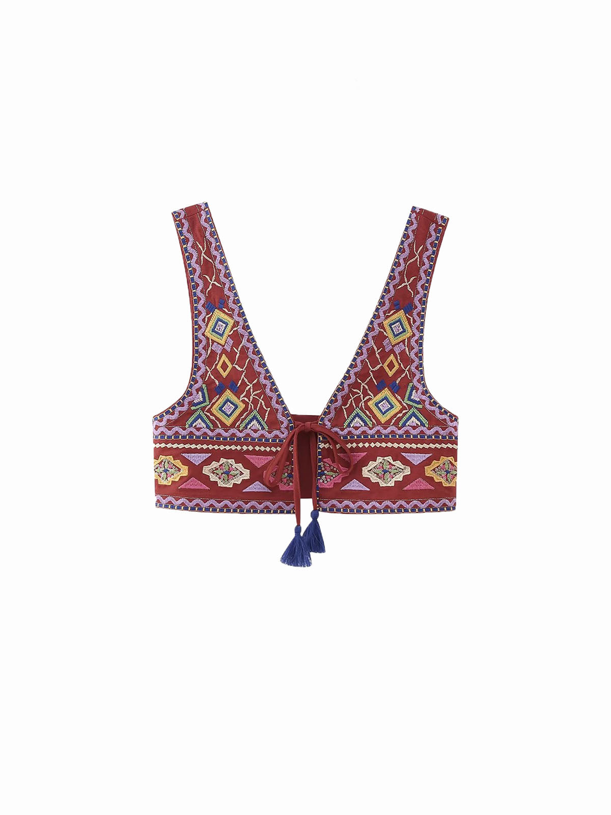 Boho Embroidery Knotted Cami Top