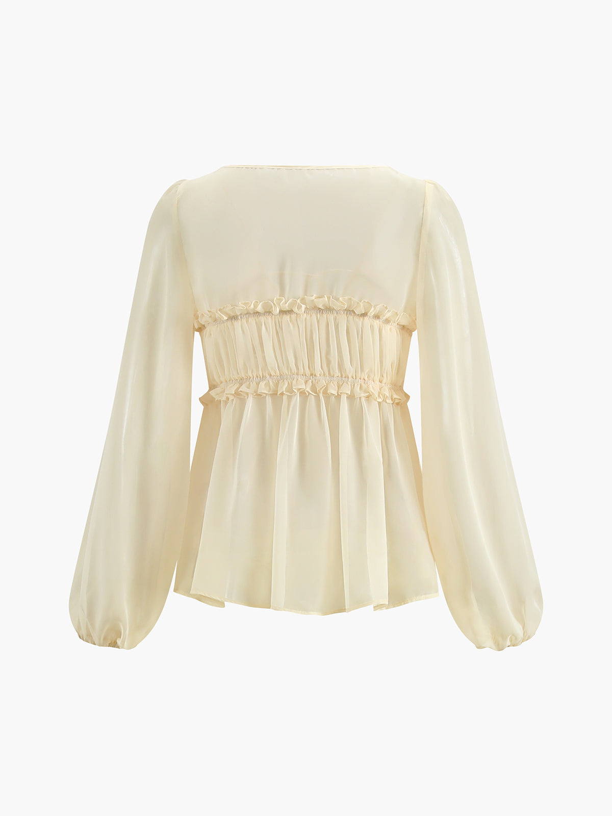 Sheer Long Sleeve Drawstring Blouse