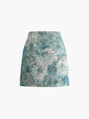 Floral Embroidery Split Mini Skirt