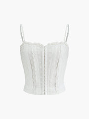 Cotton Button-Front Lace Trim Cami Top