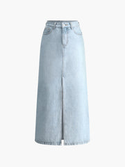 Cotton Split Denim Skirt