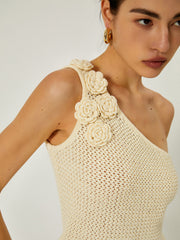 Crochet Rosette Decor One Shoulder Vest