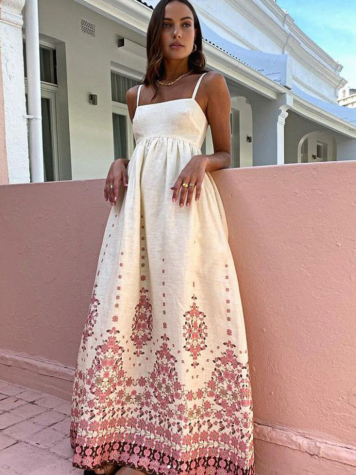 Floral Print Spaghetti Strap Long Dress