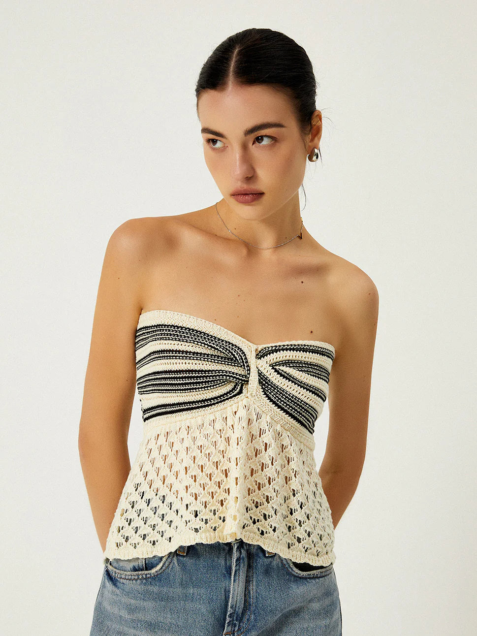 Off-Shoulder Crochet Knit Top