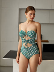 Floral Cutout Strapless One-Piece Swimsuit