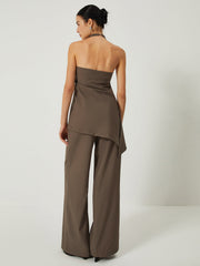 Halter Backless Top With Long Pants Set