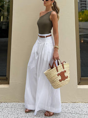 Cotton Pleated Wide Leg Pants