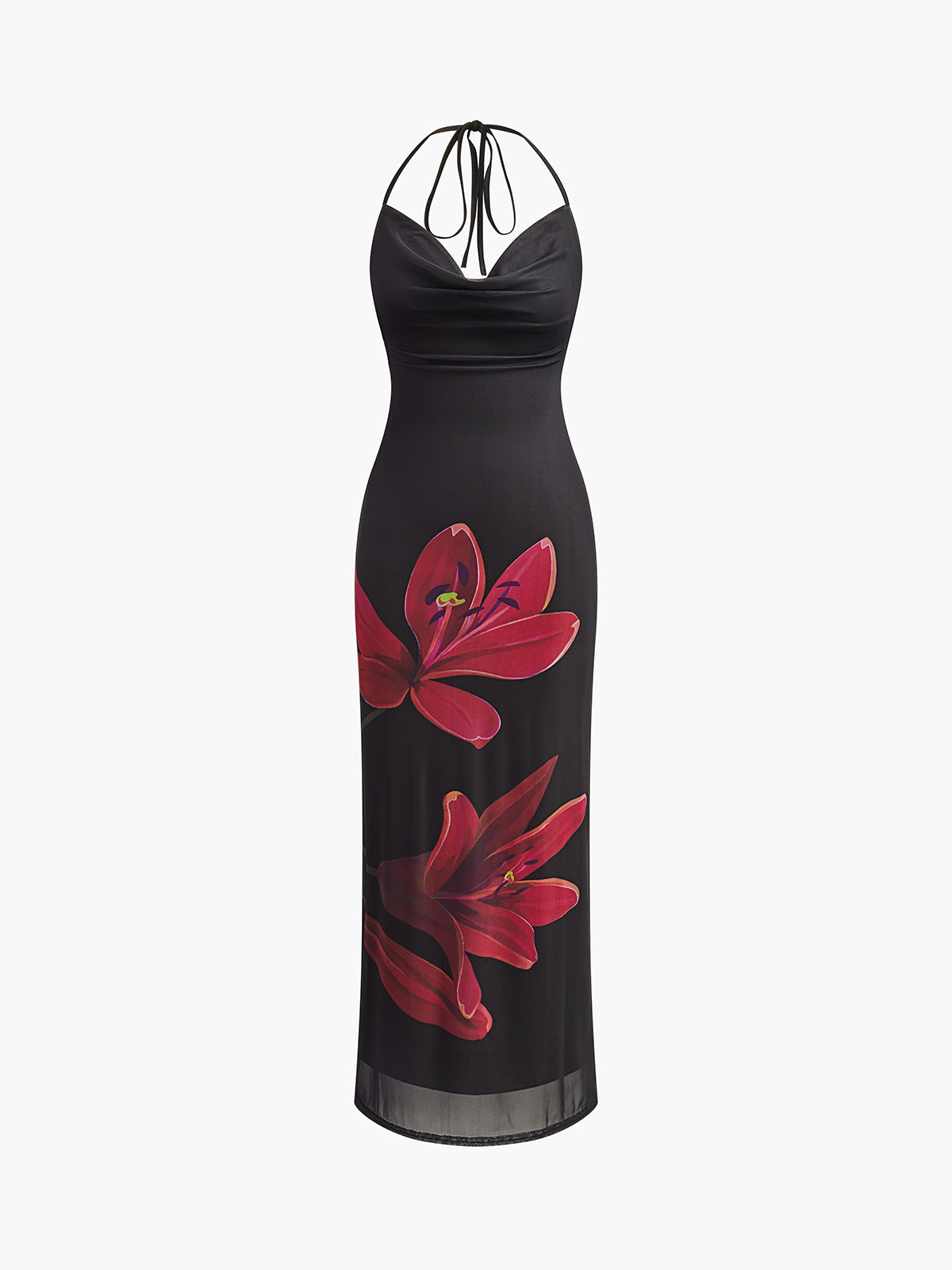 Halter Drawstring Backless Floral Dress