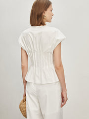 Cotton Pleated Knotted Blouse