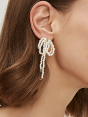 Bow Pearl Tassel Earrings