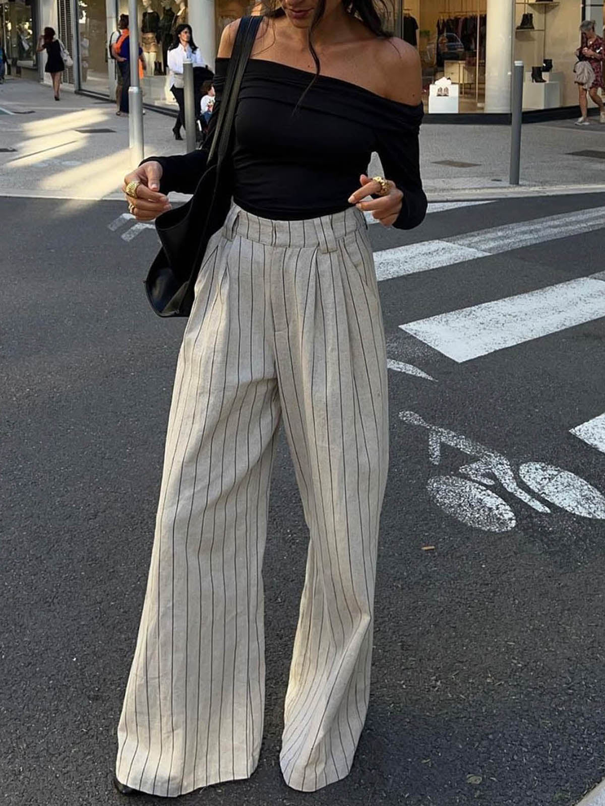 Pinstripe Zippered Wide Leg Pants