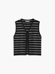 Striped V-Neck Tie Front Sweater Vest