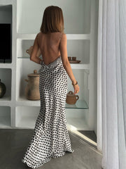 Ruffle Polka Dot Backless Cami Long Dress