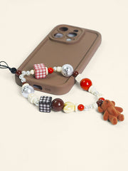 Flocked Bear Doll Bead Phone Lanyard