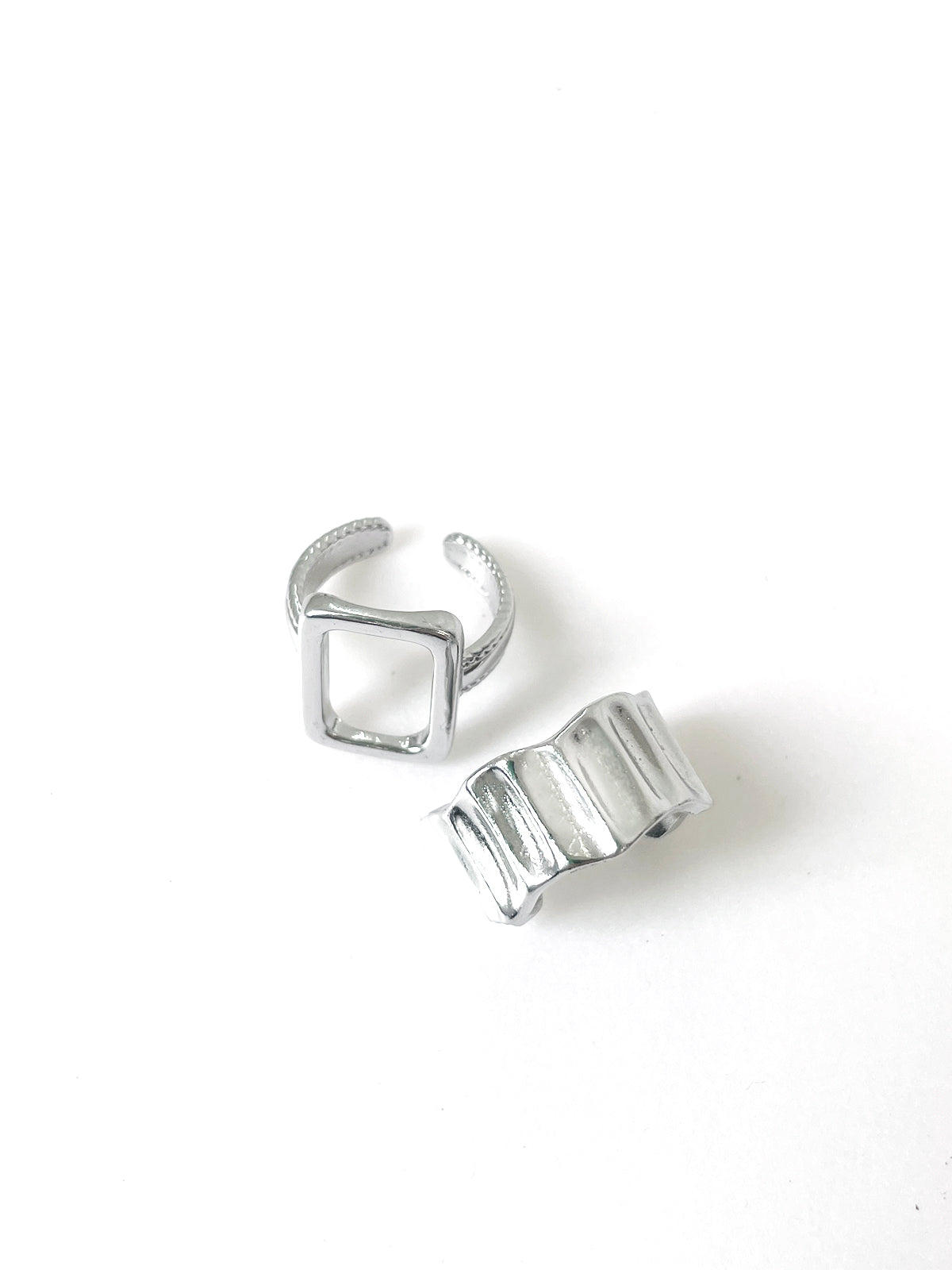 2pcs Geometric Silver Ribbed Ring