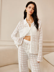 Hollow Plaid Drawstring Pants Set