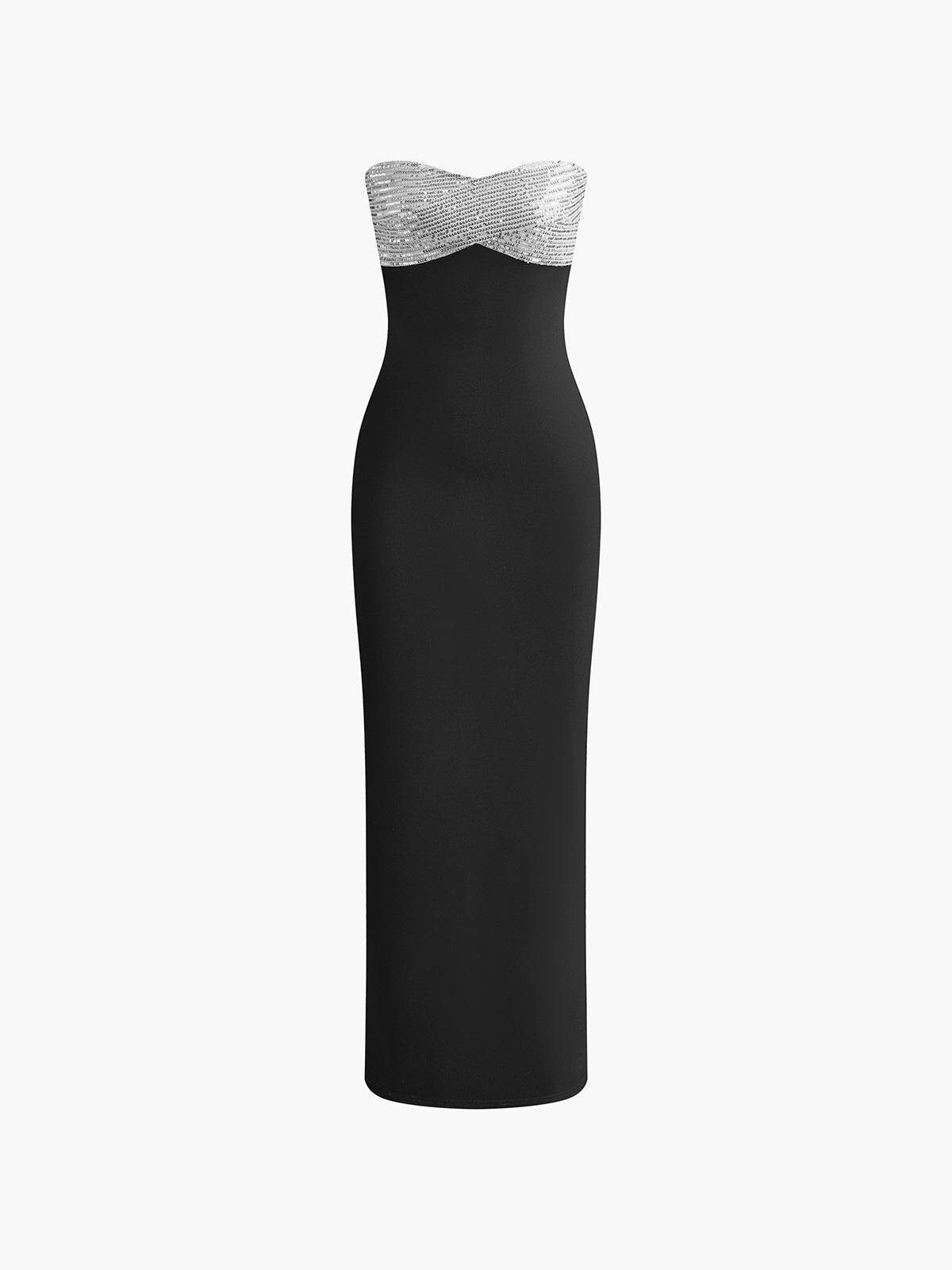 Sequins Color Block Tube Long Dress