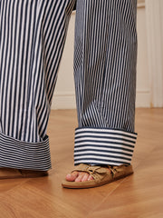 Cotton Contrast Binding Pinstripe Pants