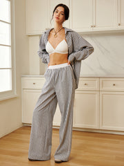 Pinstripe Contrast Binding Wide Leg Pants