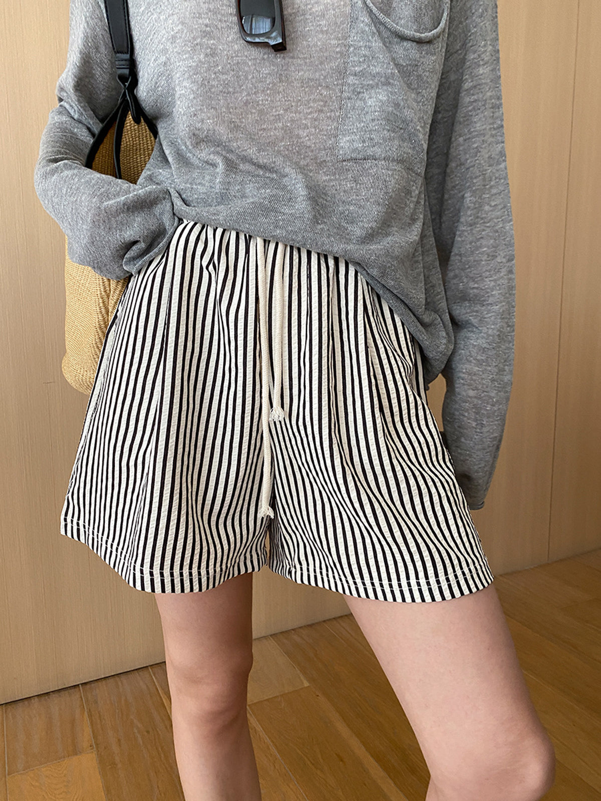 Pinstripe Drawstring Versatile Shorts