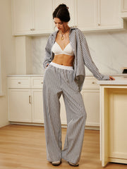 Pinstripe Contrast Binding Wide Leg Pants