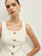 Sleeveless Golden Button A Line Skirt Set