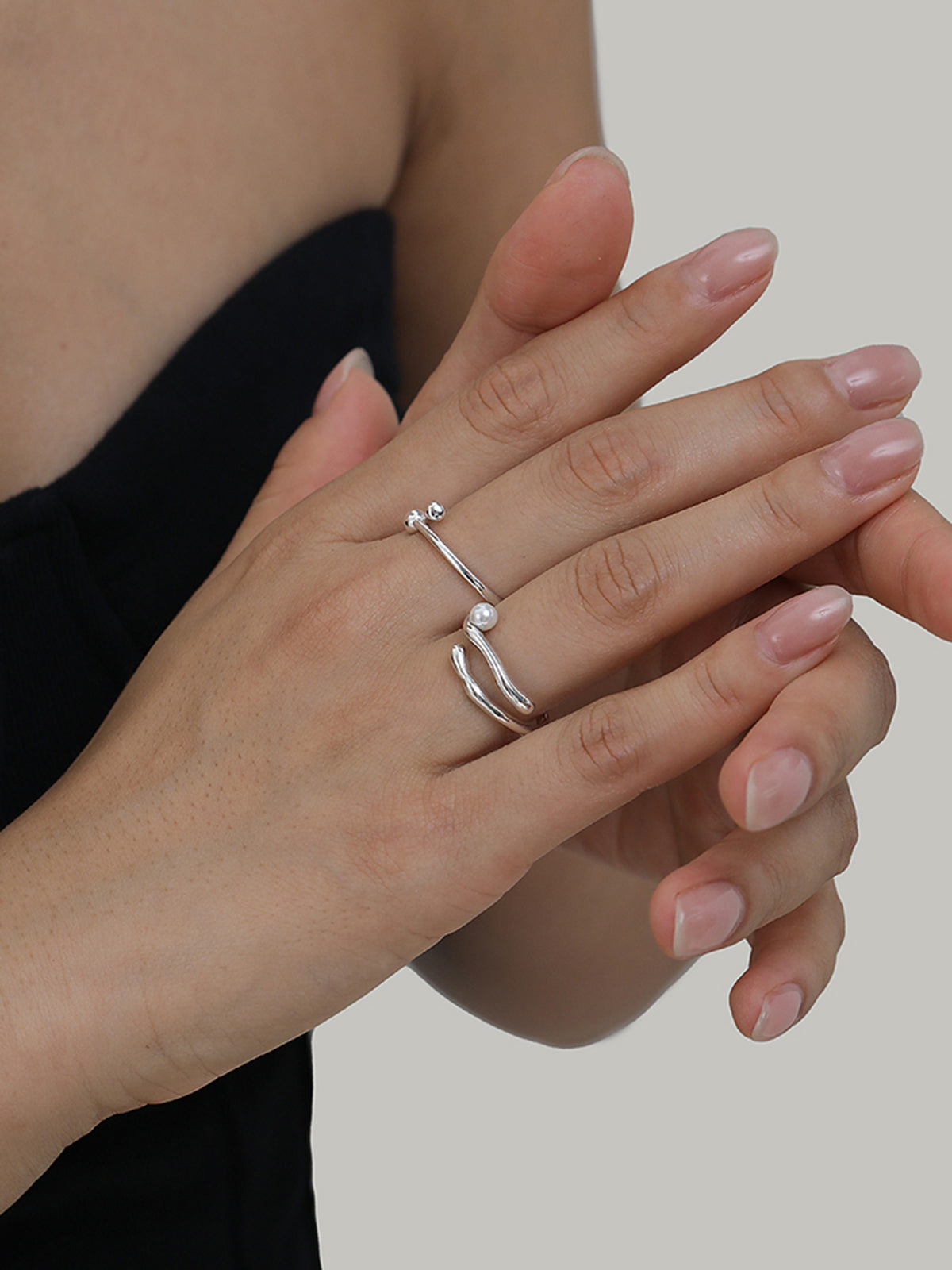 1pc Faux Pearl Open Hoop Ring