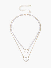 Double Layer Pearl Heart Pendant Necklace