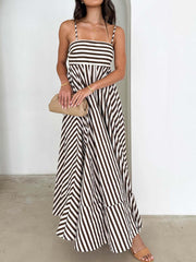 Striped Pleated Cami Long Dress