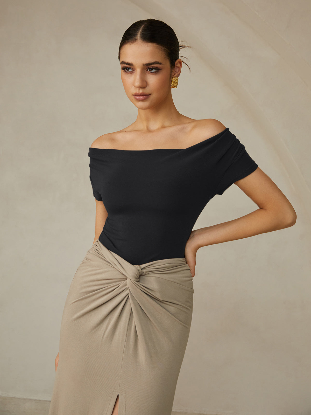 Off-Shoulder Pleated Blouse