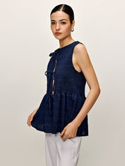 Shirred Lace Up Ruffle Tank Blouse